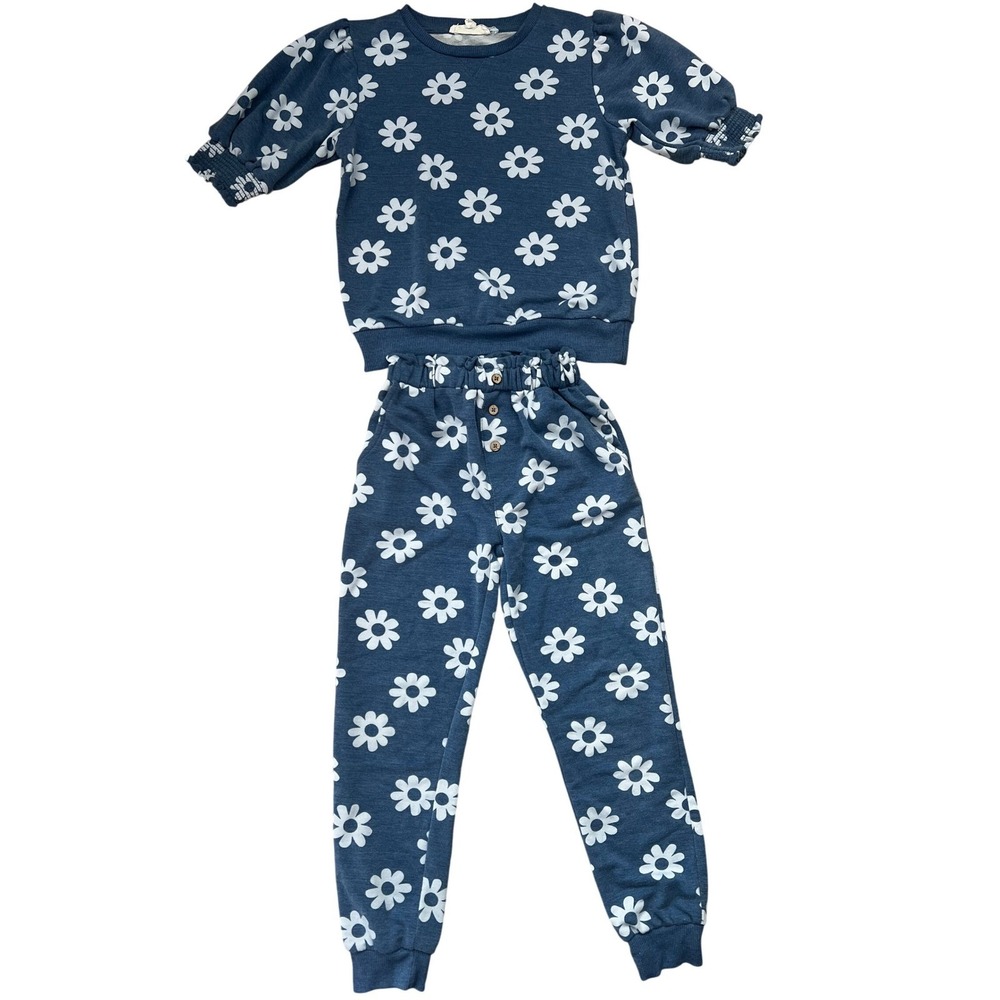 Jessica Simpson Kids Girls Daisy Print Sweatshirt Jogger Set 6X Blue‎ White